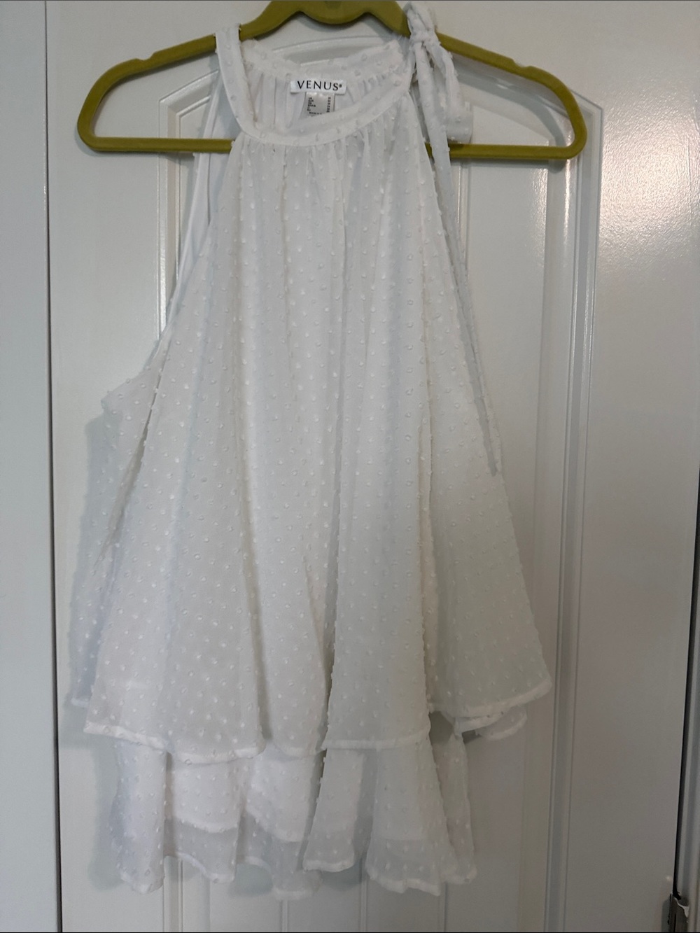 VENUS White Dotted Halter Tie-Neck Top